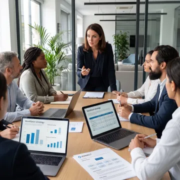 HR consultant meeting with business leaders
