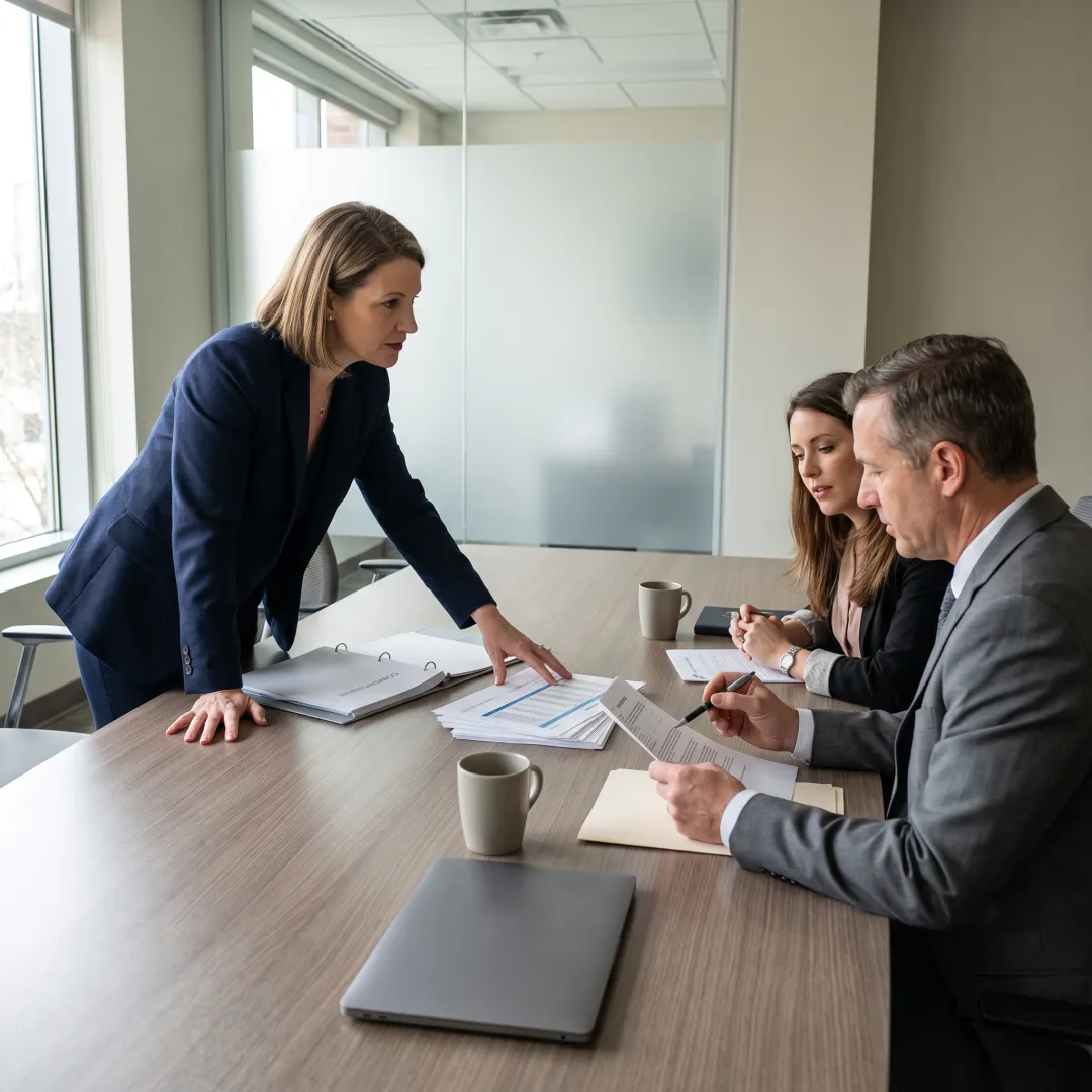 HR advisor reviewing workforce strategy with leaders