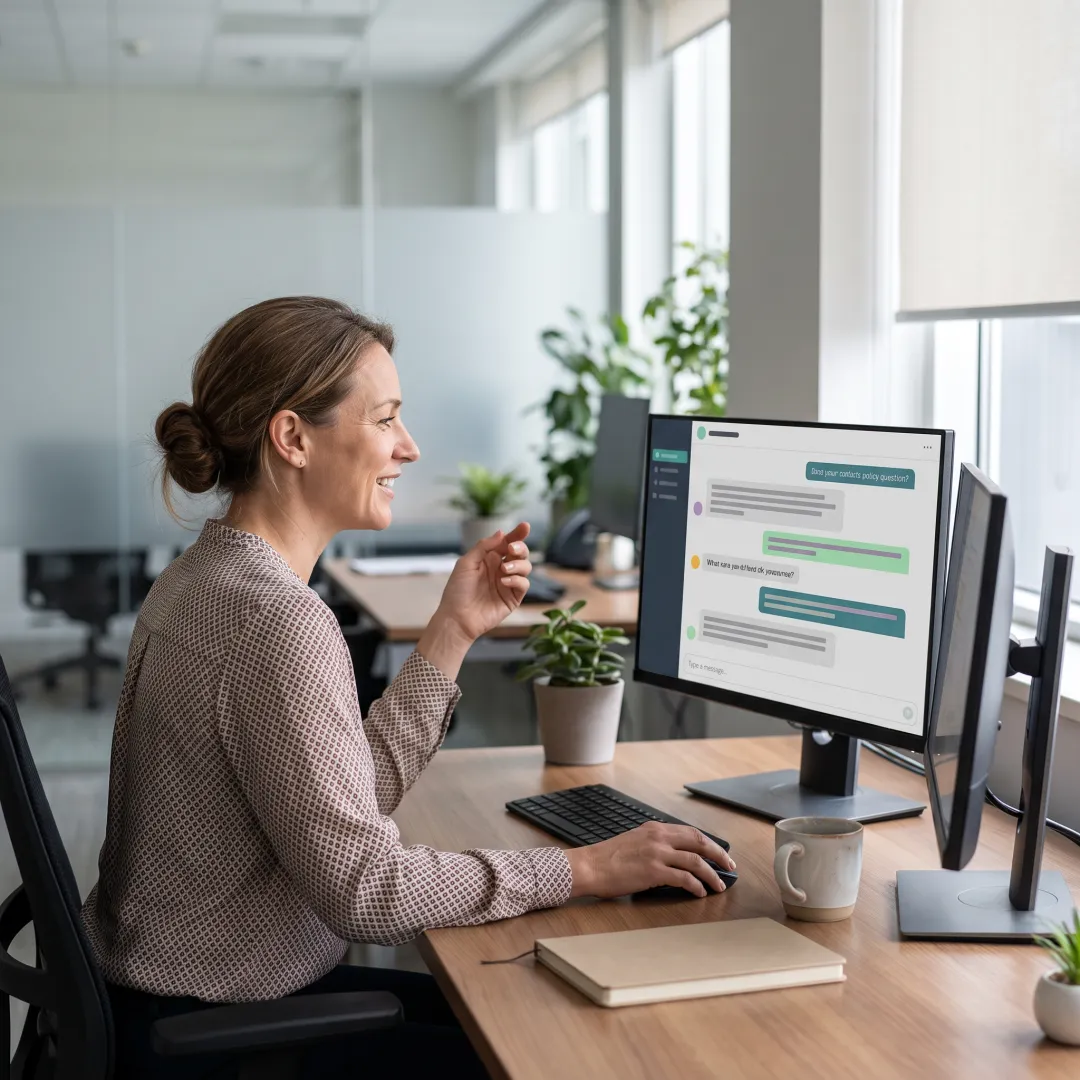 HR professional reviewing AI assistant insights