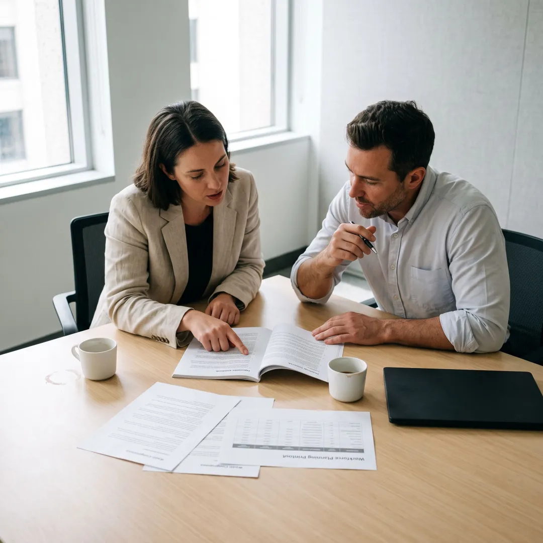 HR professional reviewing employee policy documents