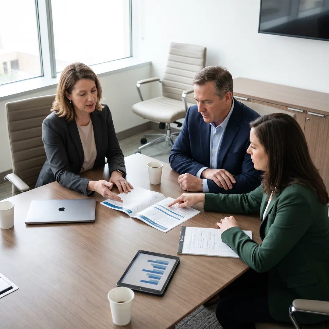 HR advisor reviewing employee strategy with leaders