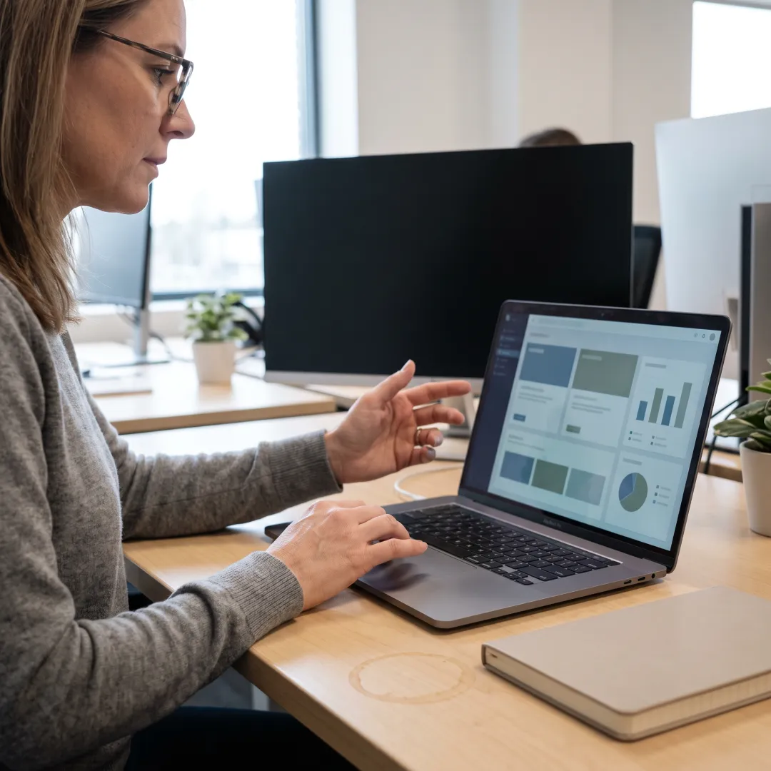 HR professional reviewing employee self-service tools