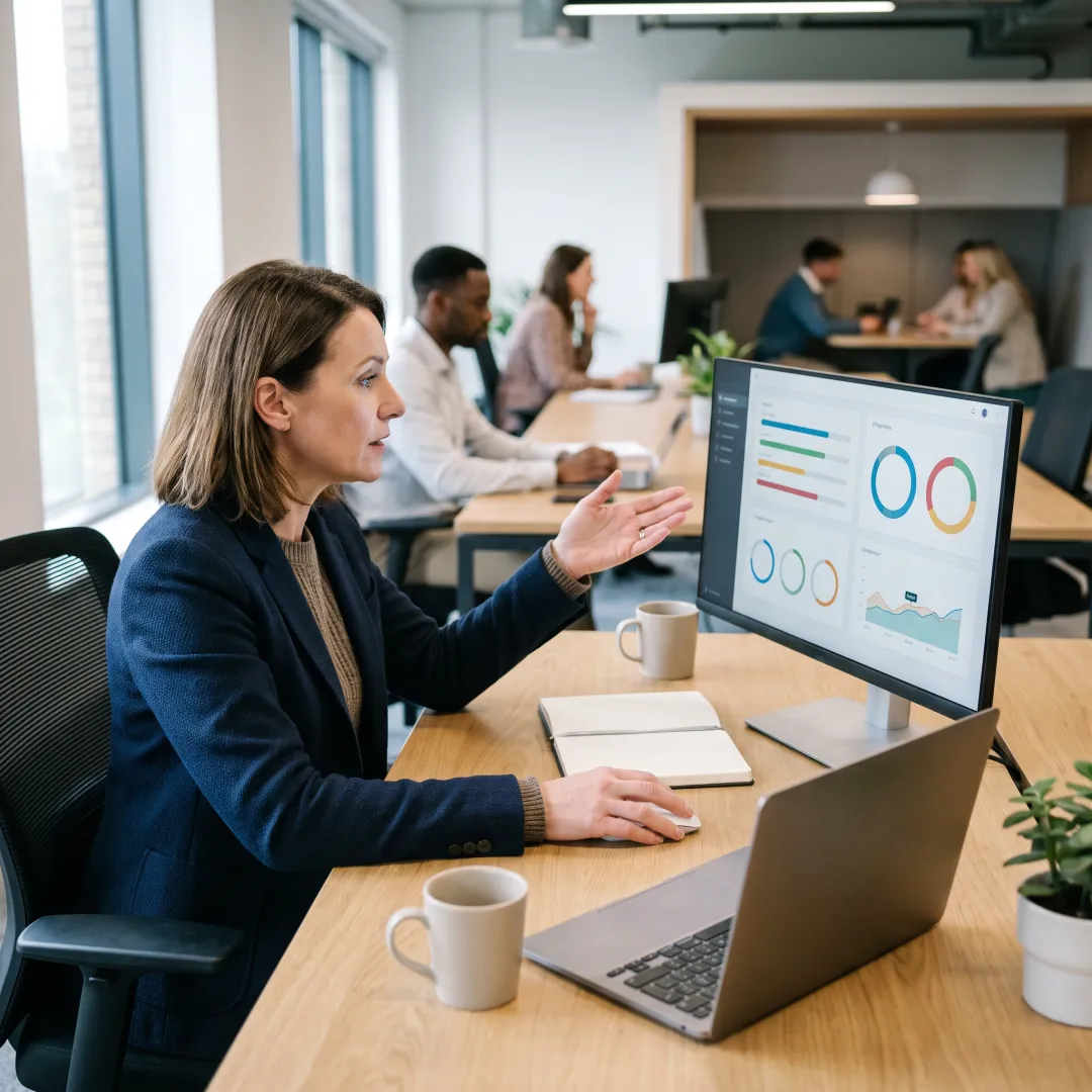 Manager reviewing employee training progress dashboard