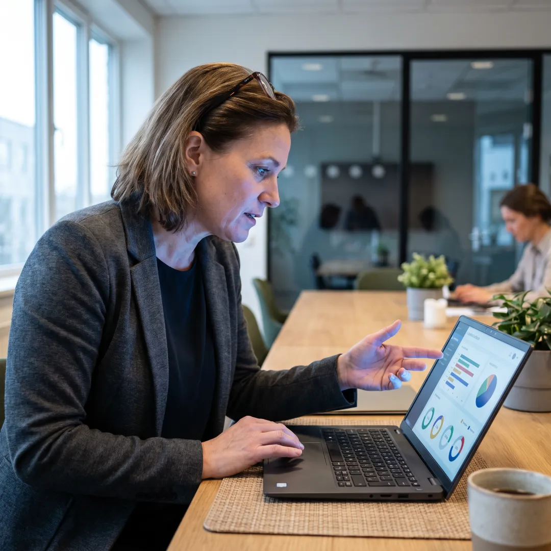 HR manager reviewing employee training progress dashboard