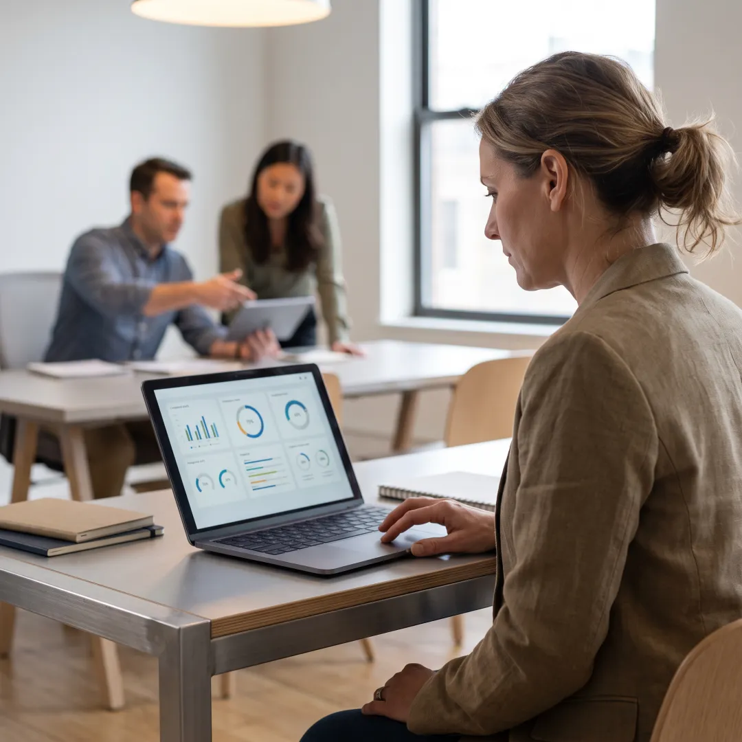 Manager reviewing employee training dashboard