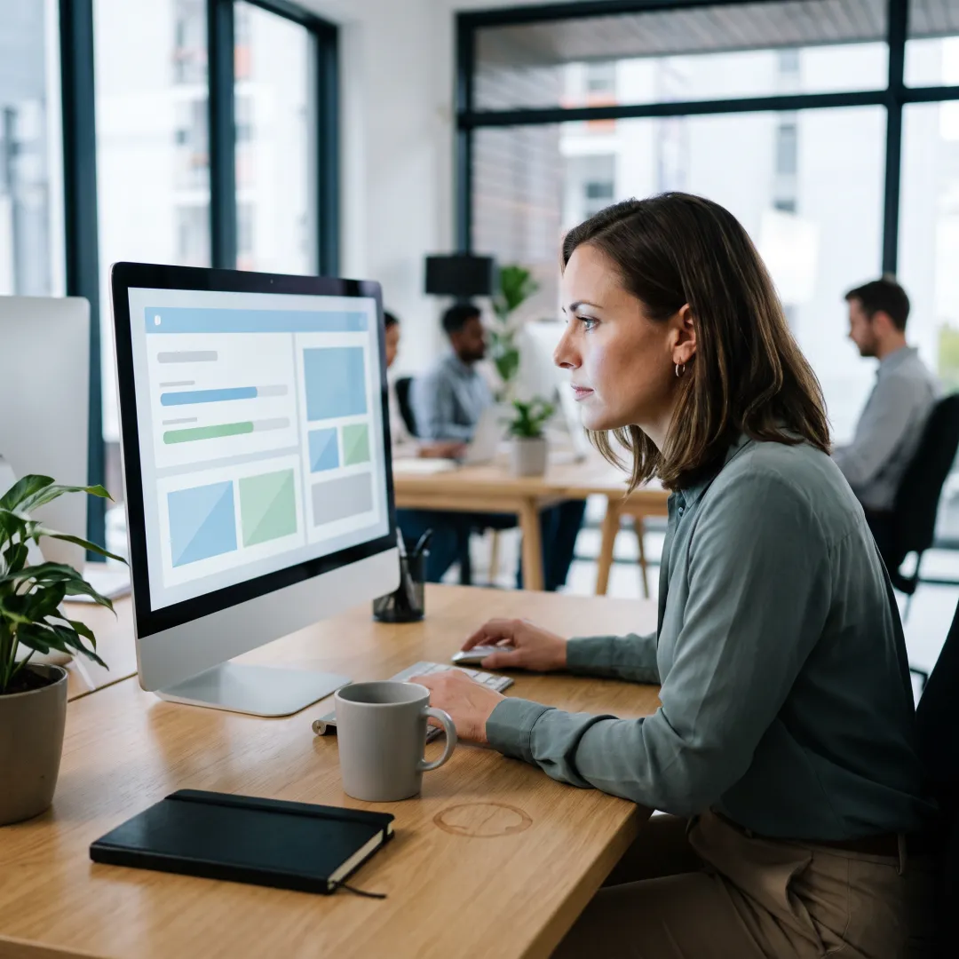 Employee completing online professional training