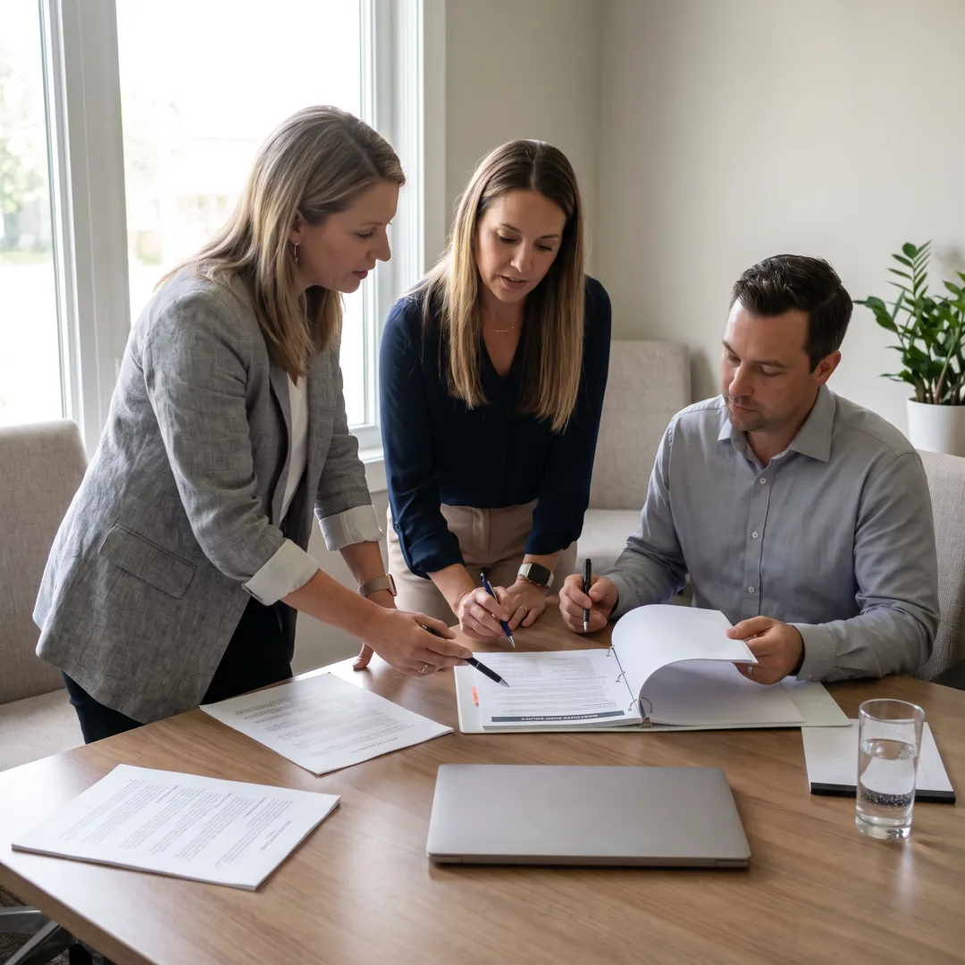 Team reviewing employee policy documents