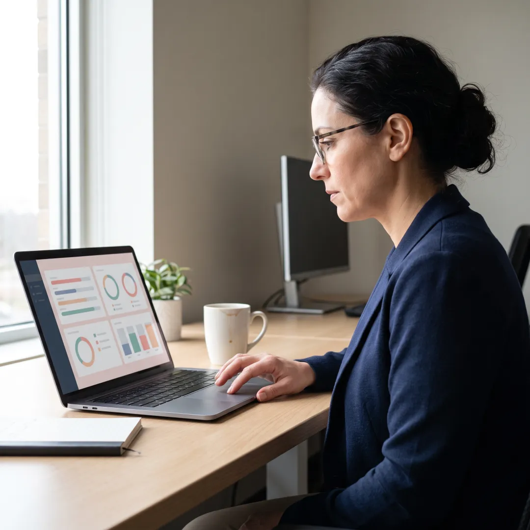 Manager reviewing healthcare training progress dashboard