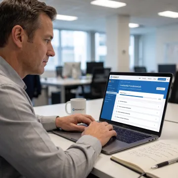 Manager completing leadership development training online