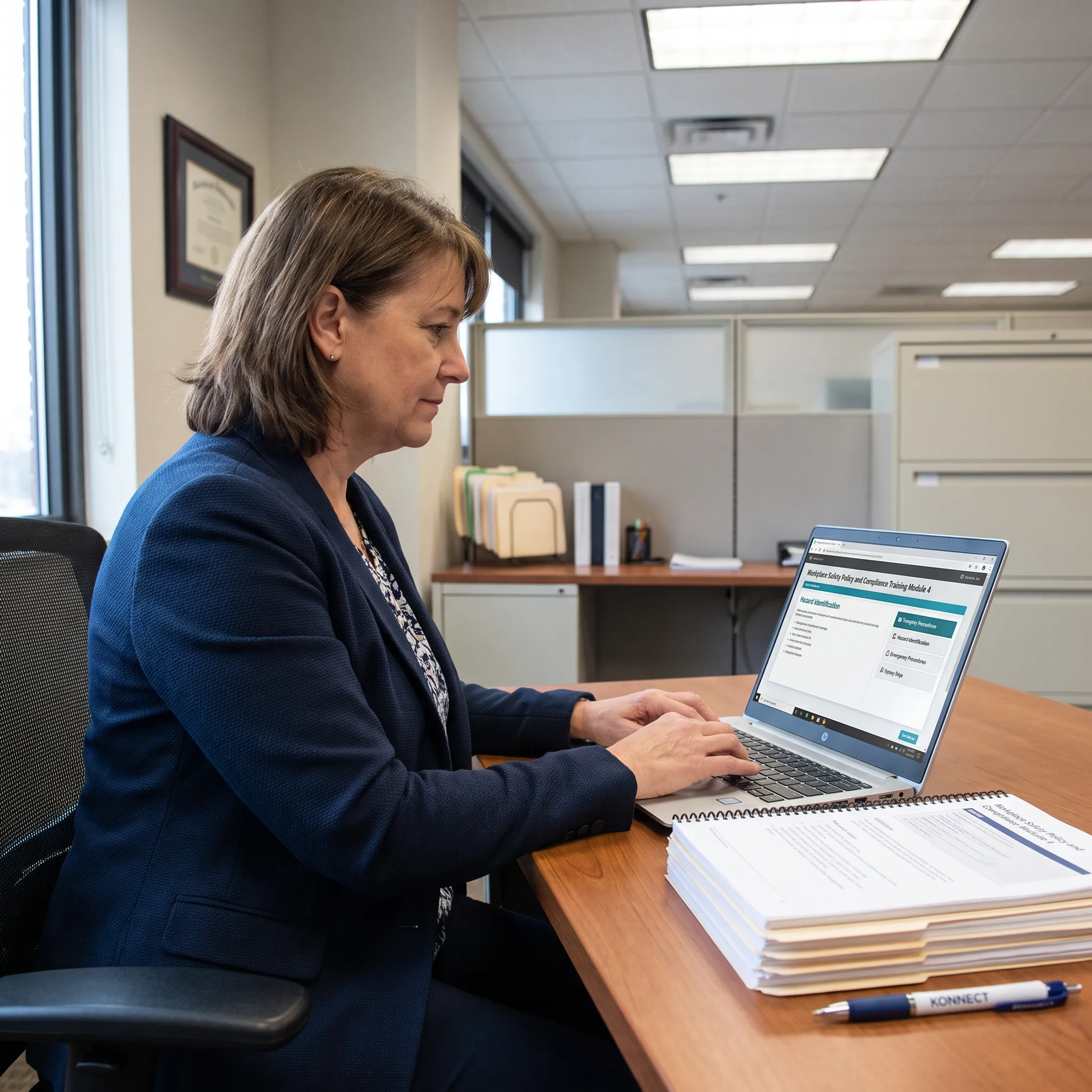 HR professional reviewing safety and compliance materials