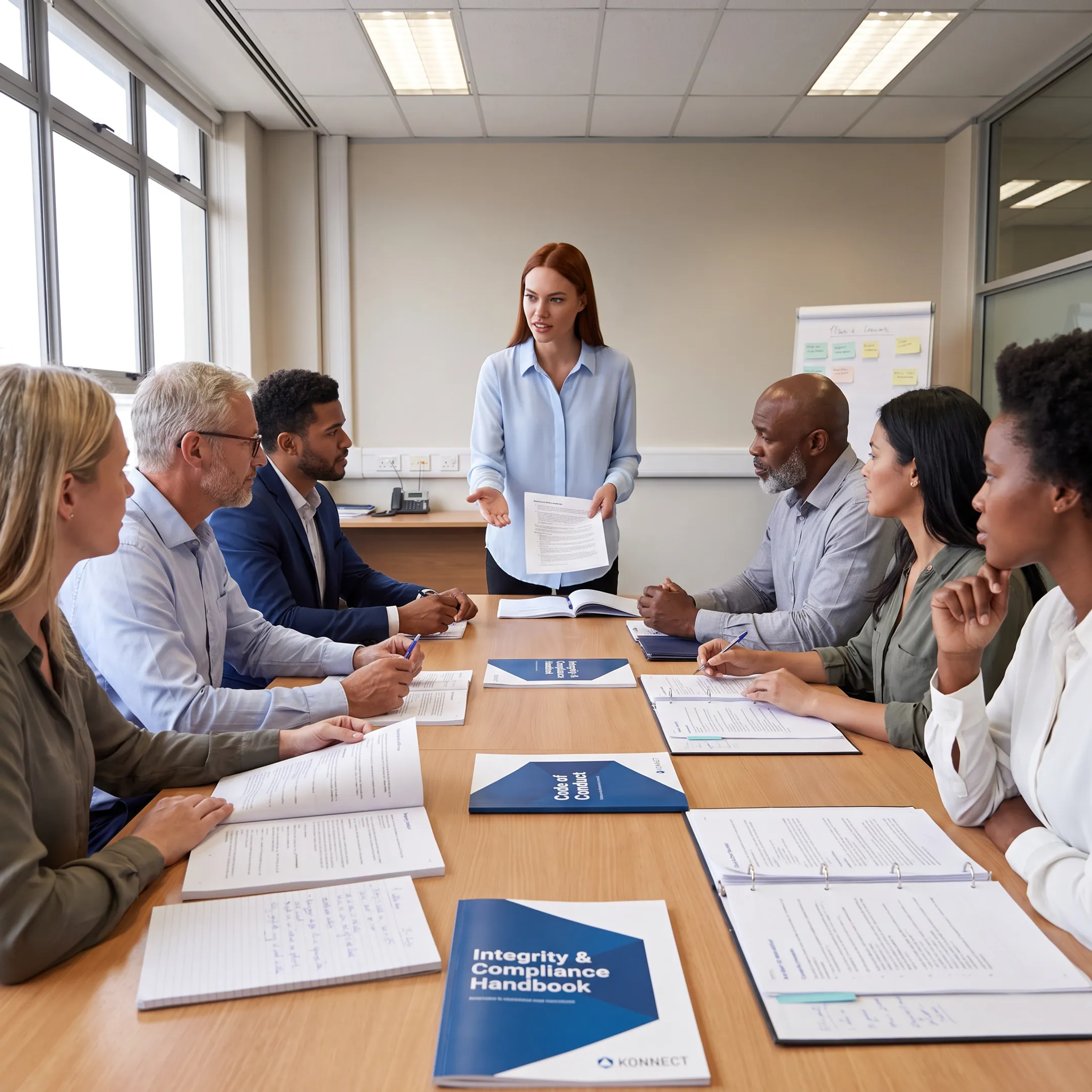 Employees participating in workplace integrity training