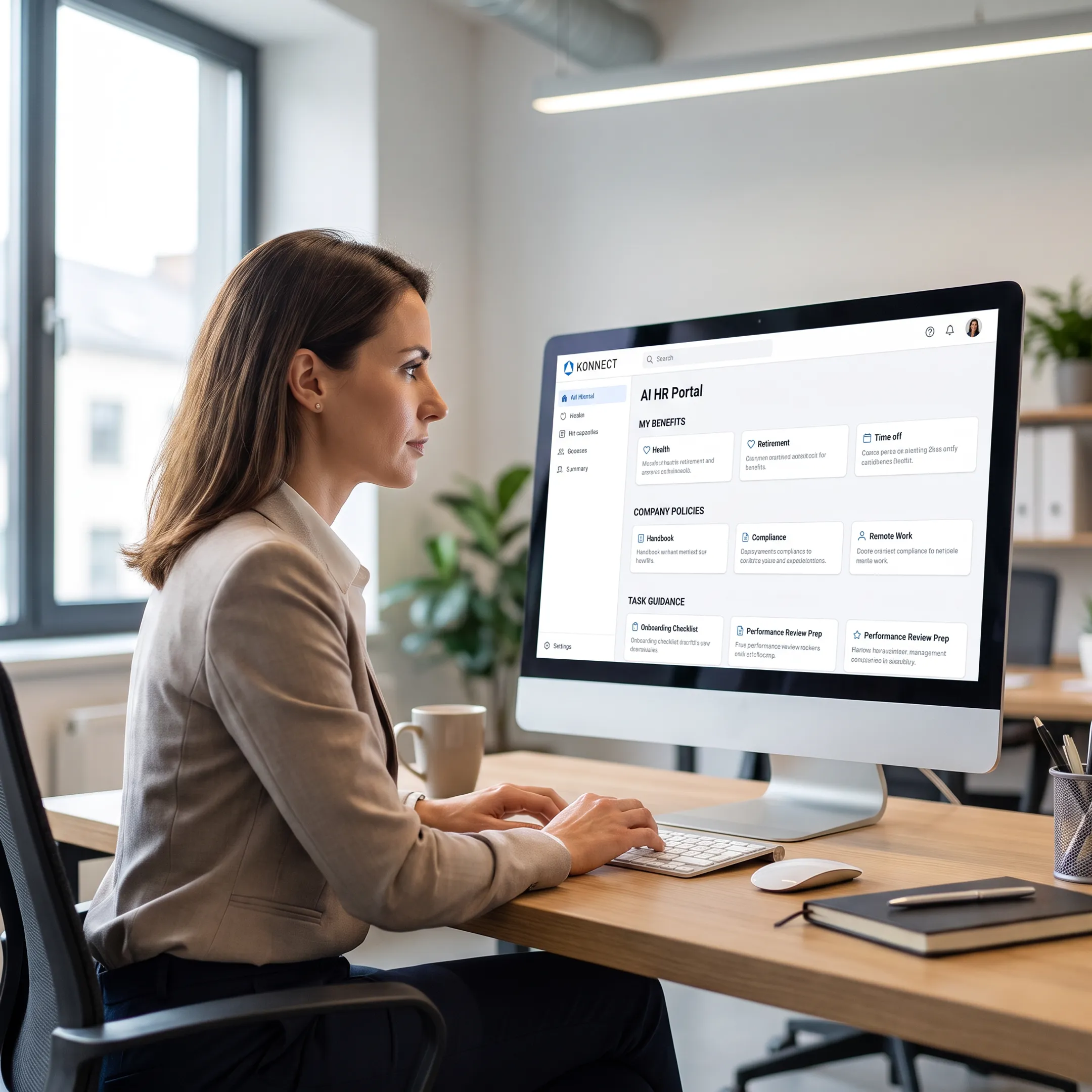 Employee viewing AI HR support on a computer