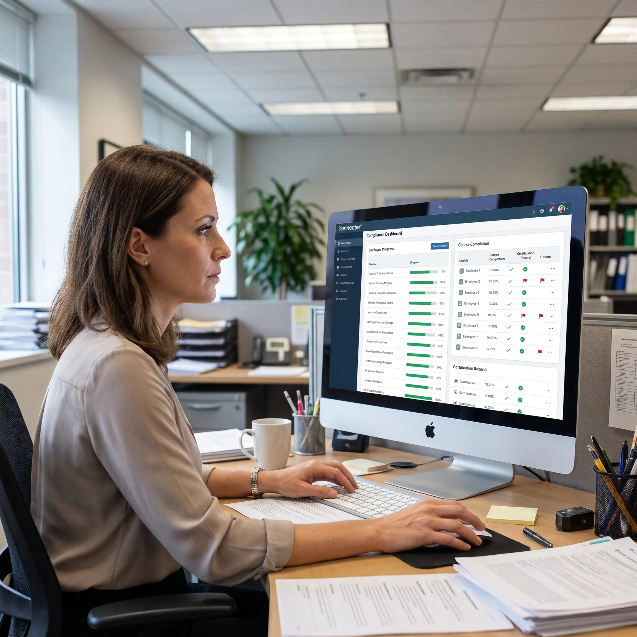 HR manager reviewing employee training progress