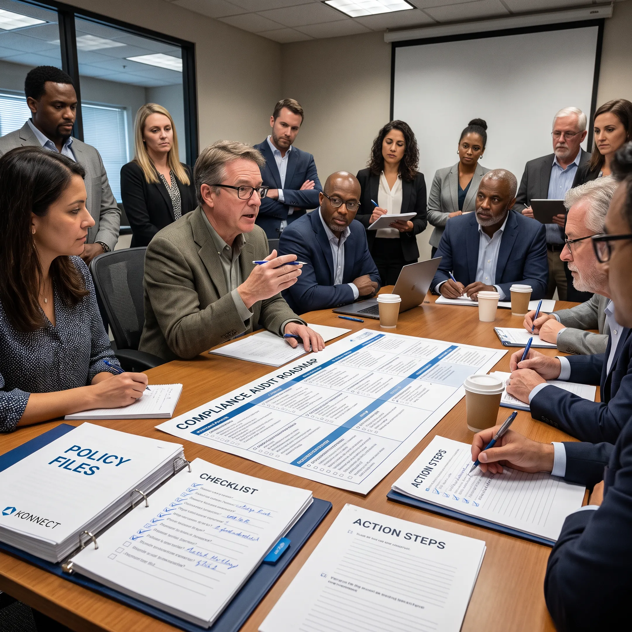 HR consultant walking a client through a compliance audit plan