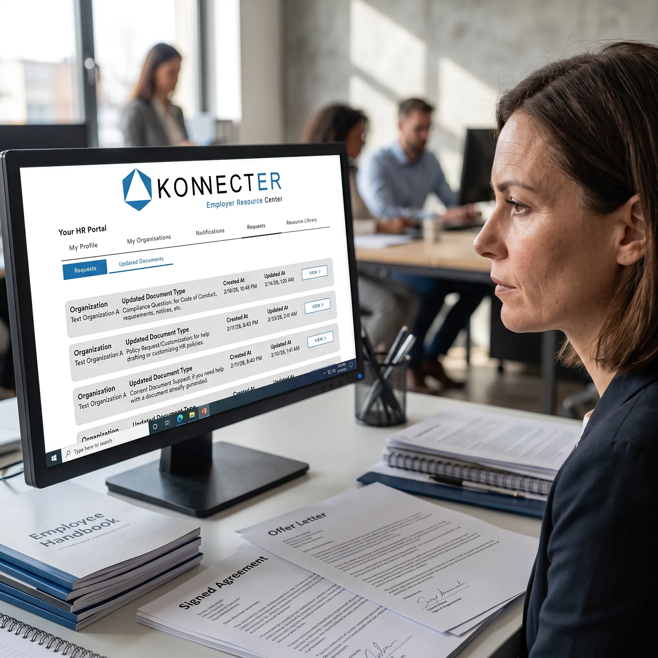 HR professional reviewing AI-assisted compliance guidance
