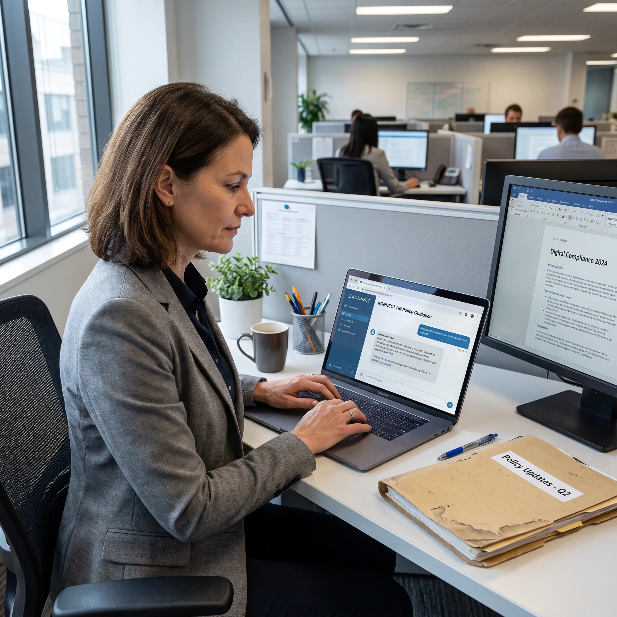 Employee using an AI HR compliance chatbot
