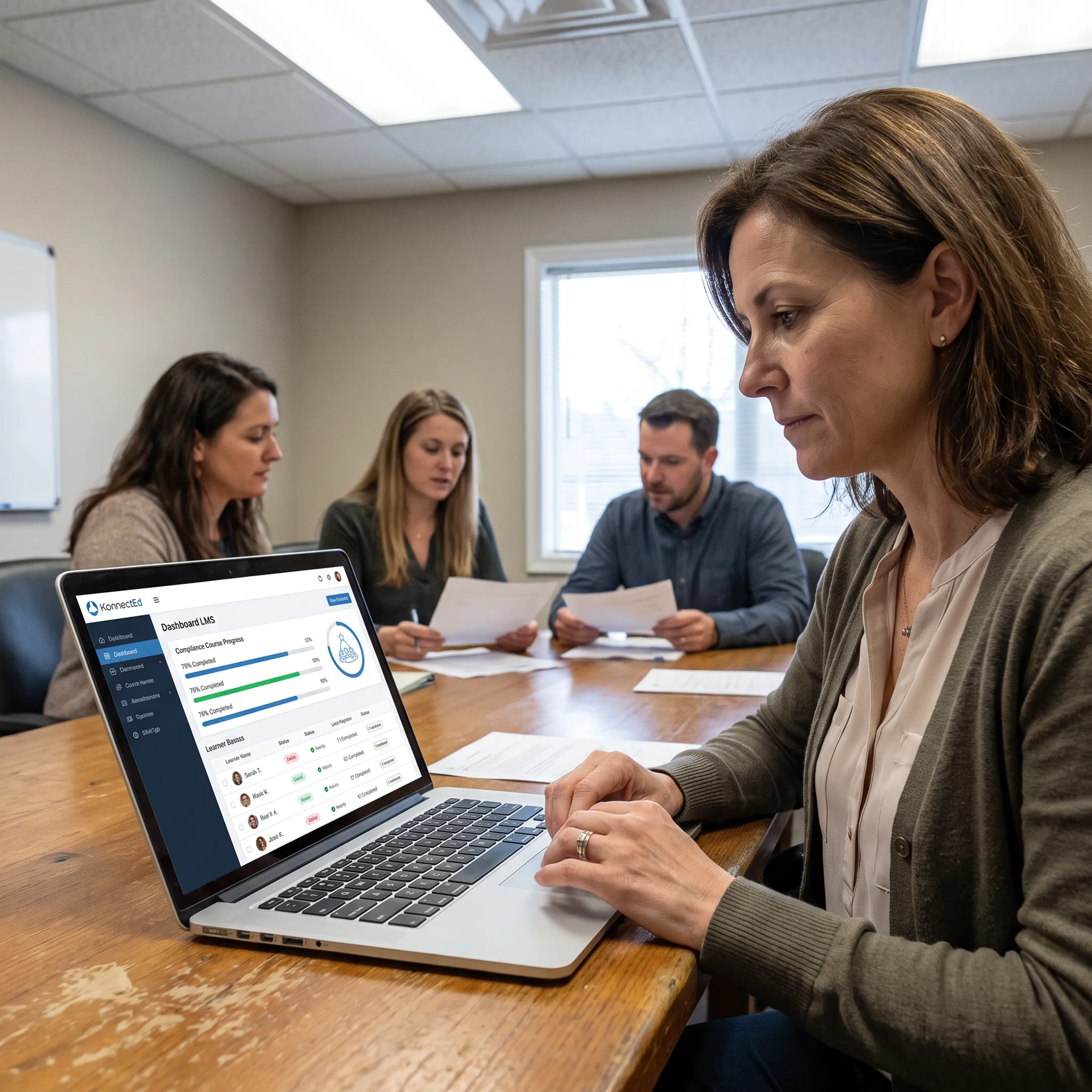 Manager reviewing employee training progress
