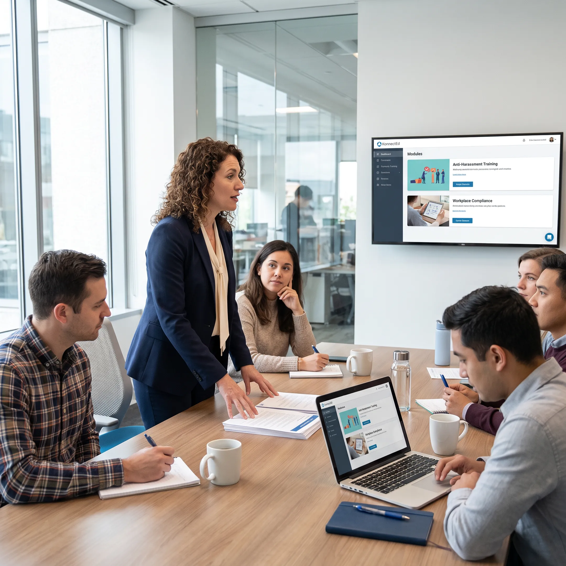 Manager guiding employees through harassment training