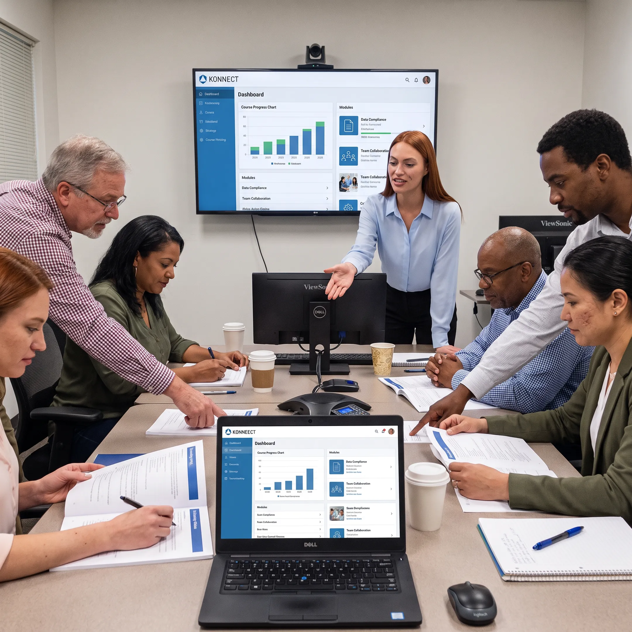 Employees participating in a professional workplace training session