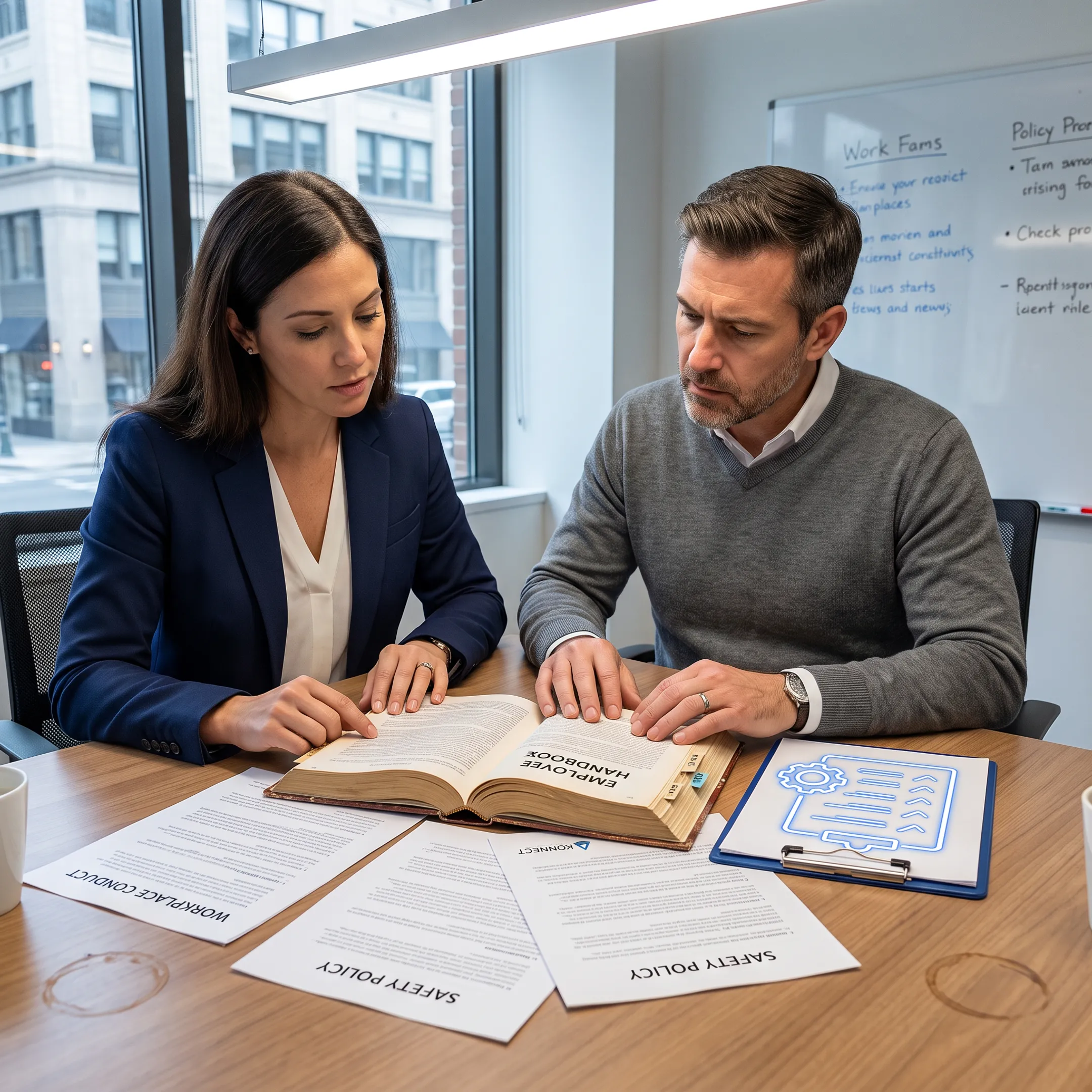 HR professional reviewing workplace compliance documents