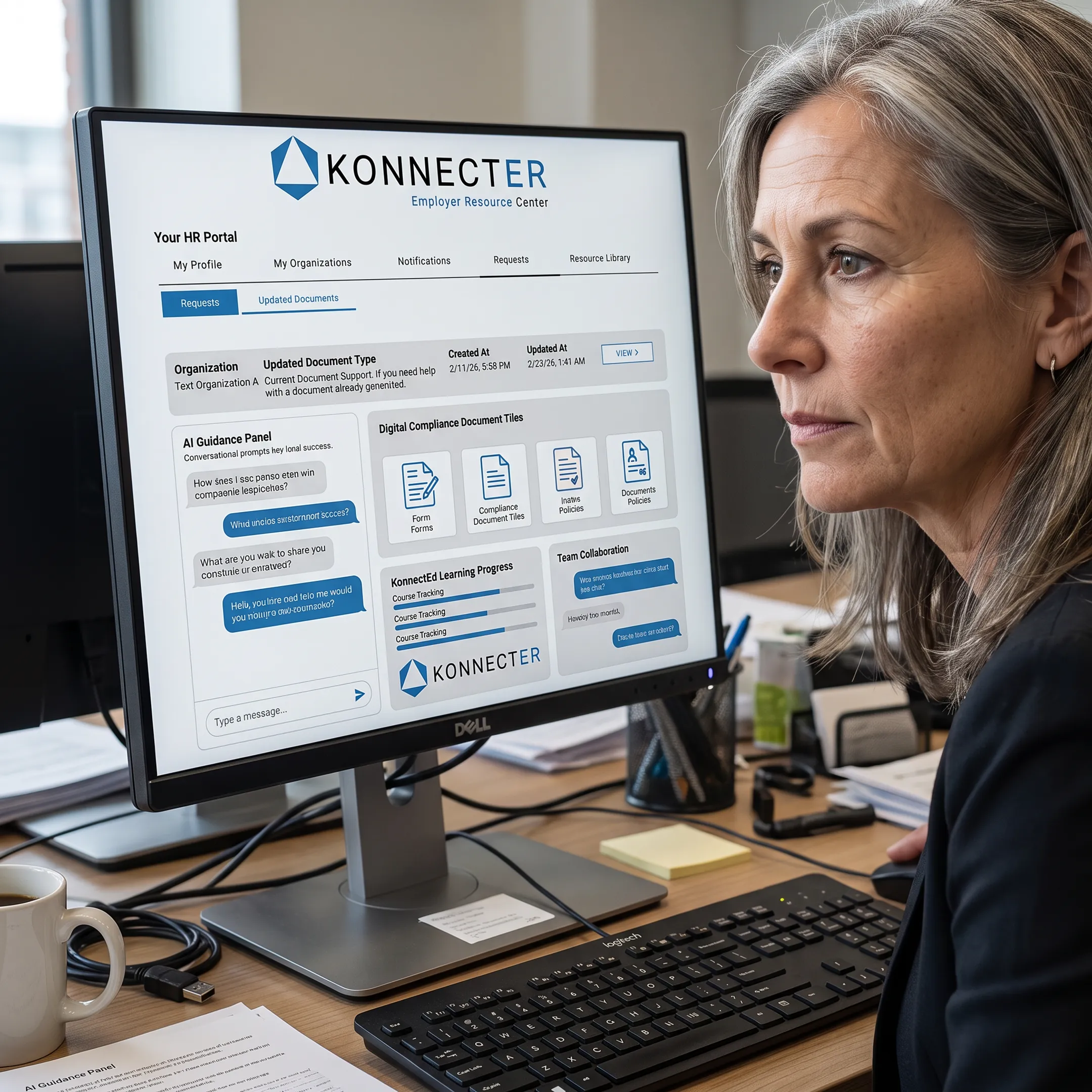 HR leader reviewing a digital employee support portal