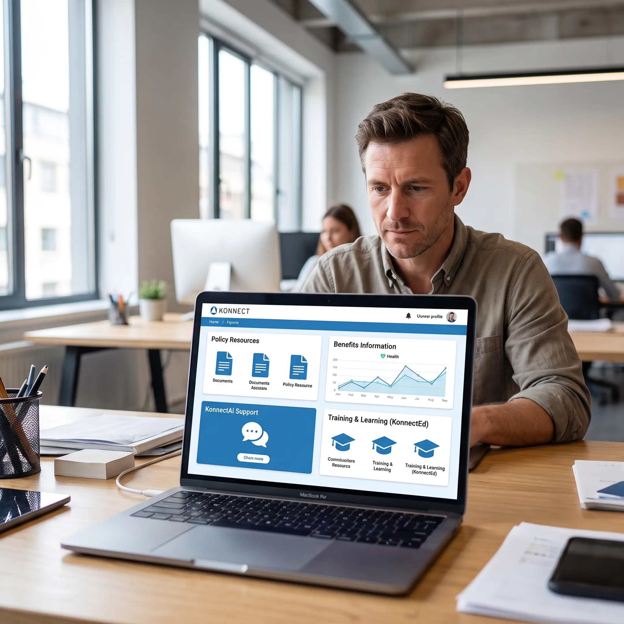 Employee using an HR portal on a laptop