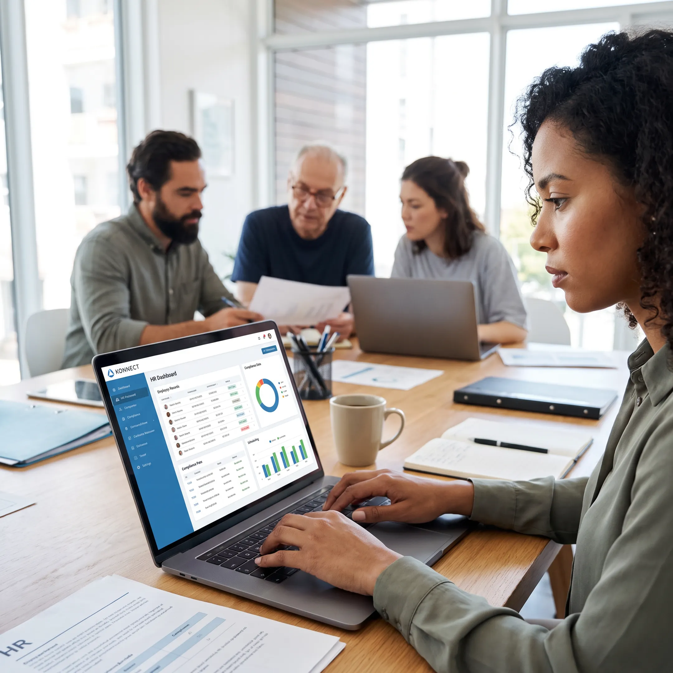 HR professional reviewing online workforce data