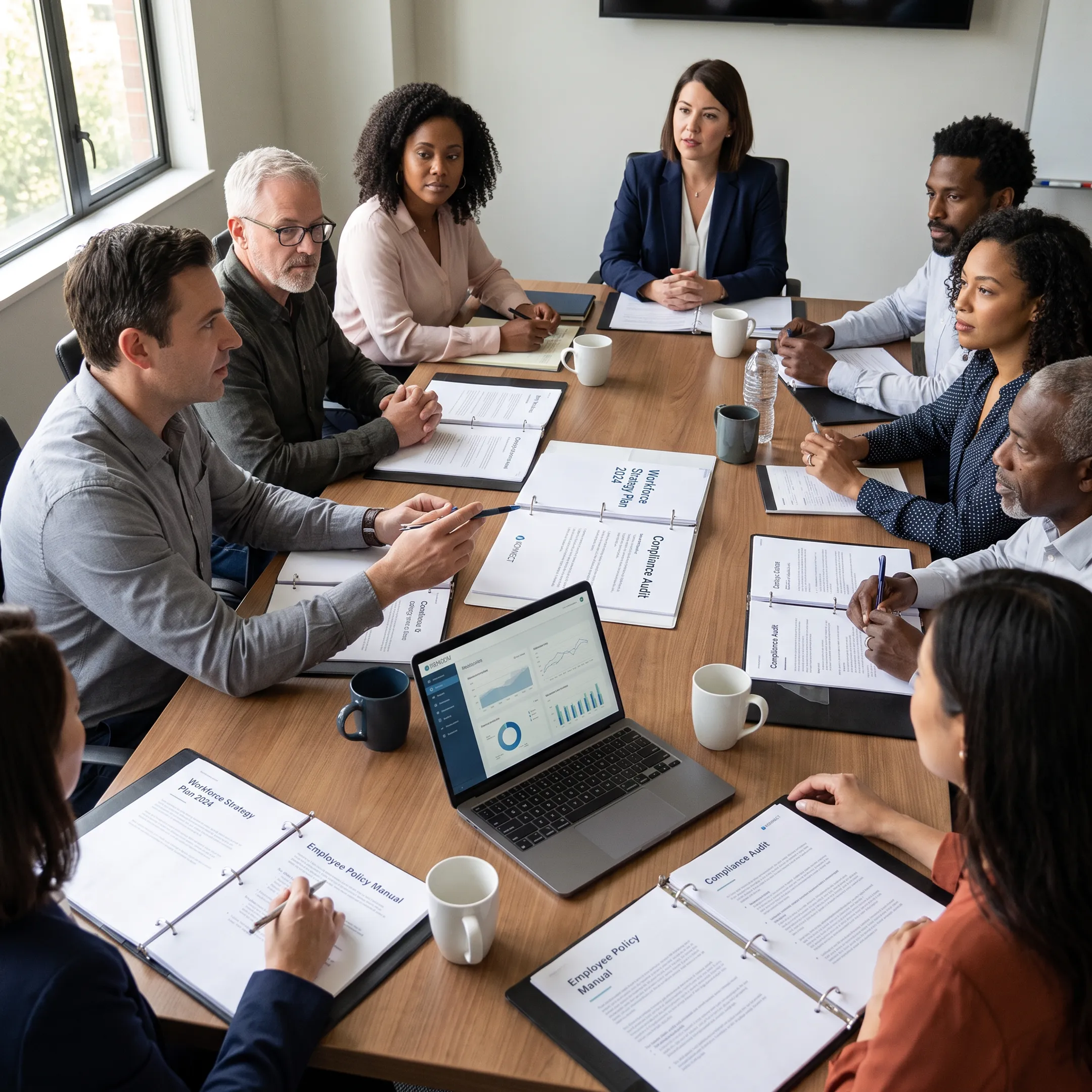 HR consultant meeting with business leaders