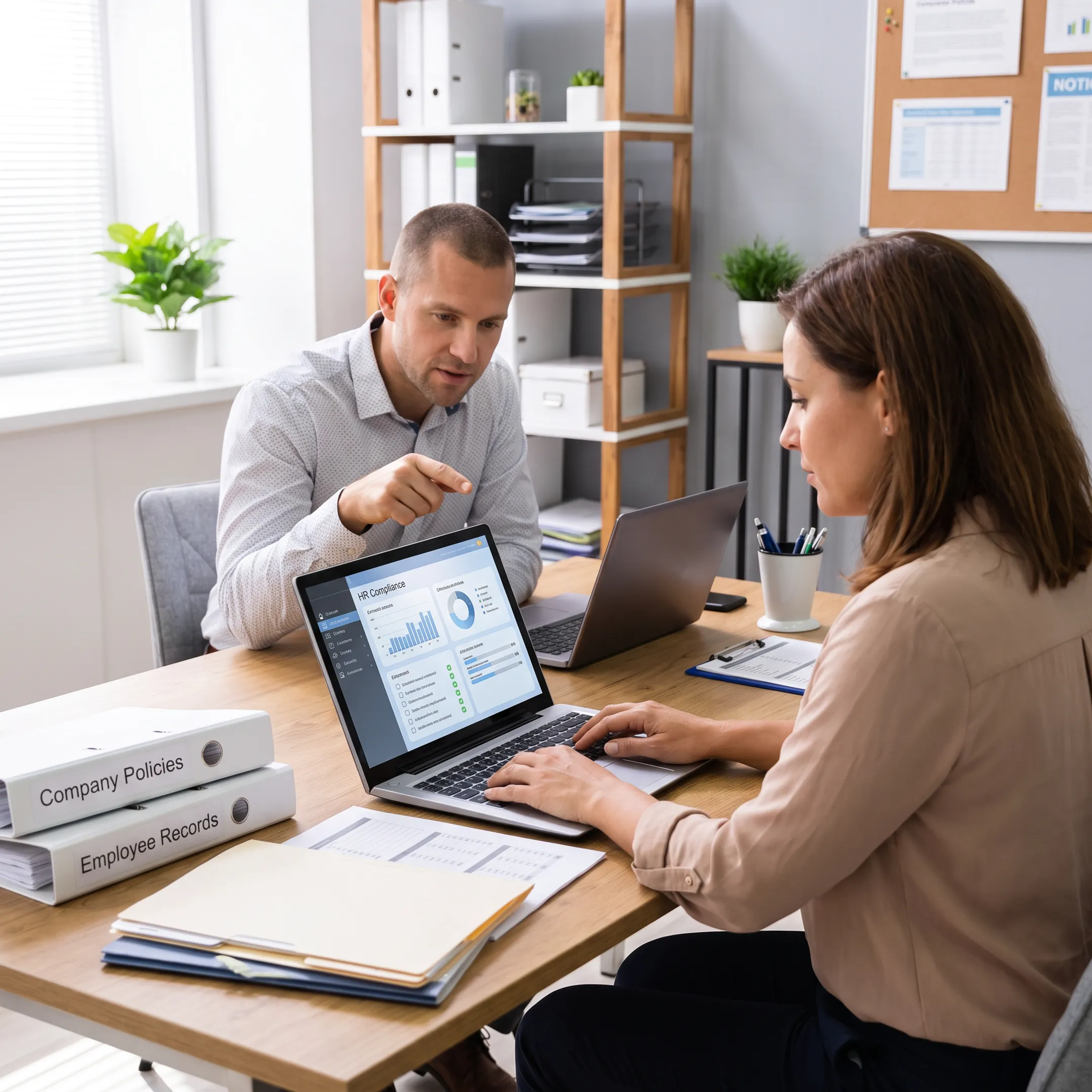 Small-business leader using HR compliance software