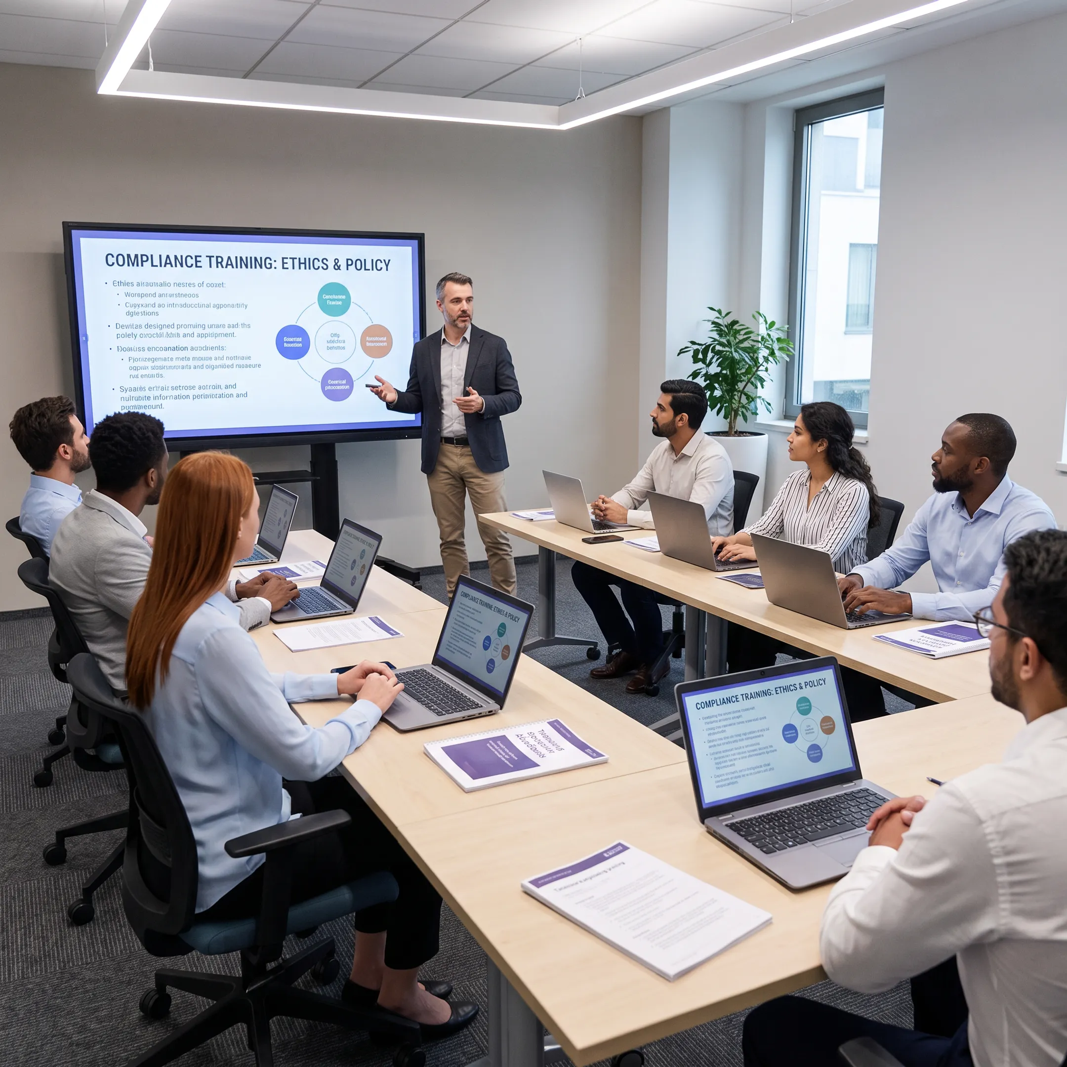 Employees completing workplace compliance training