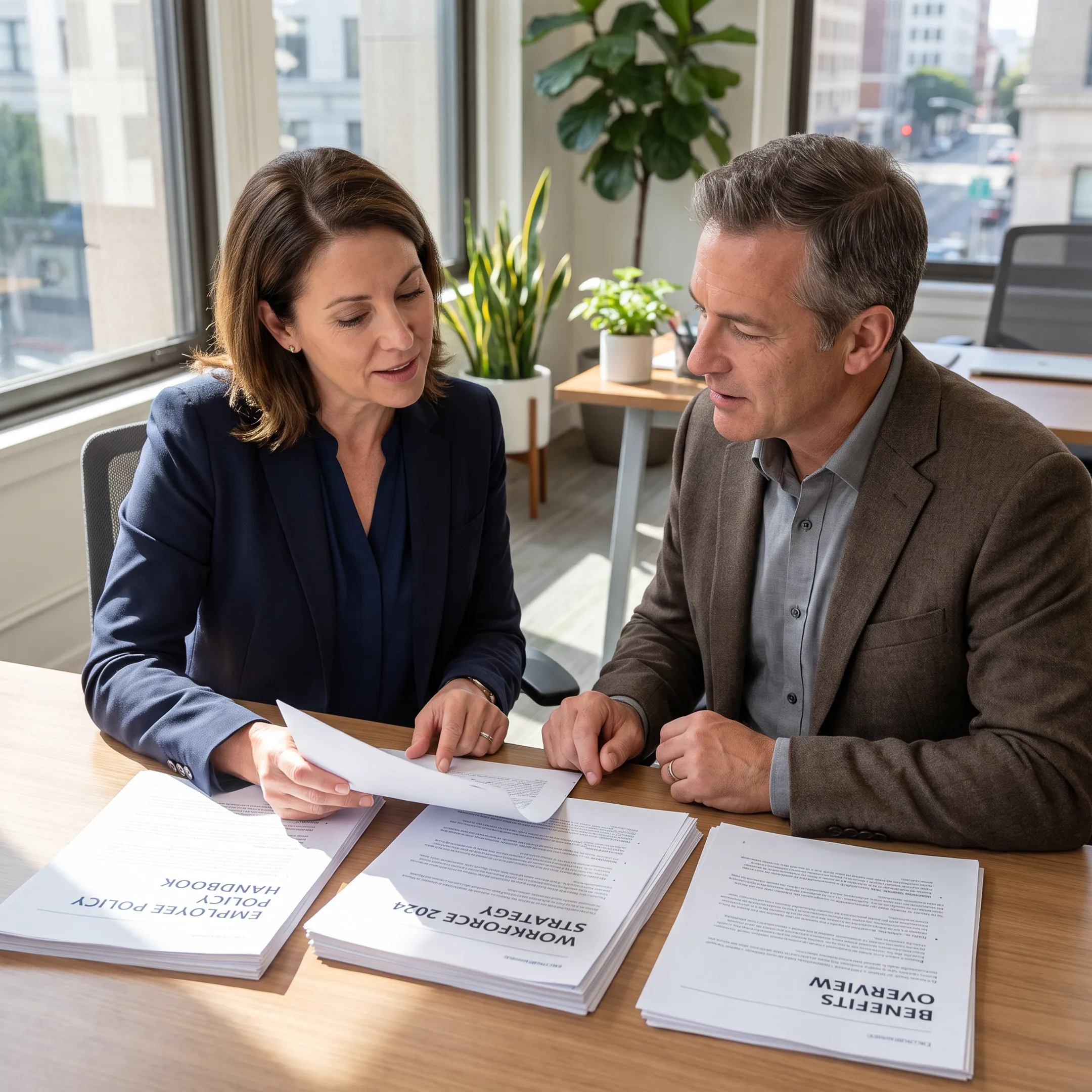HR advisor reviewing workplace strategy