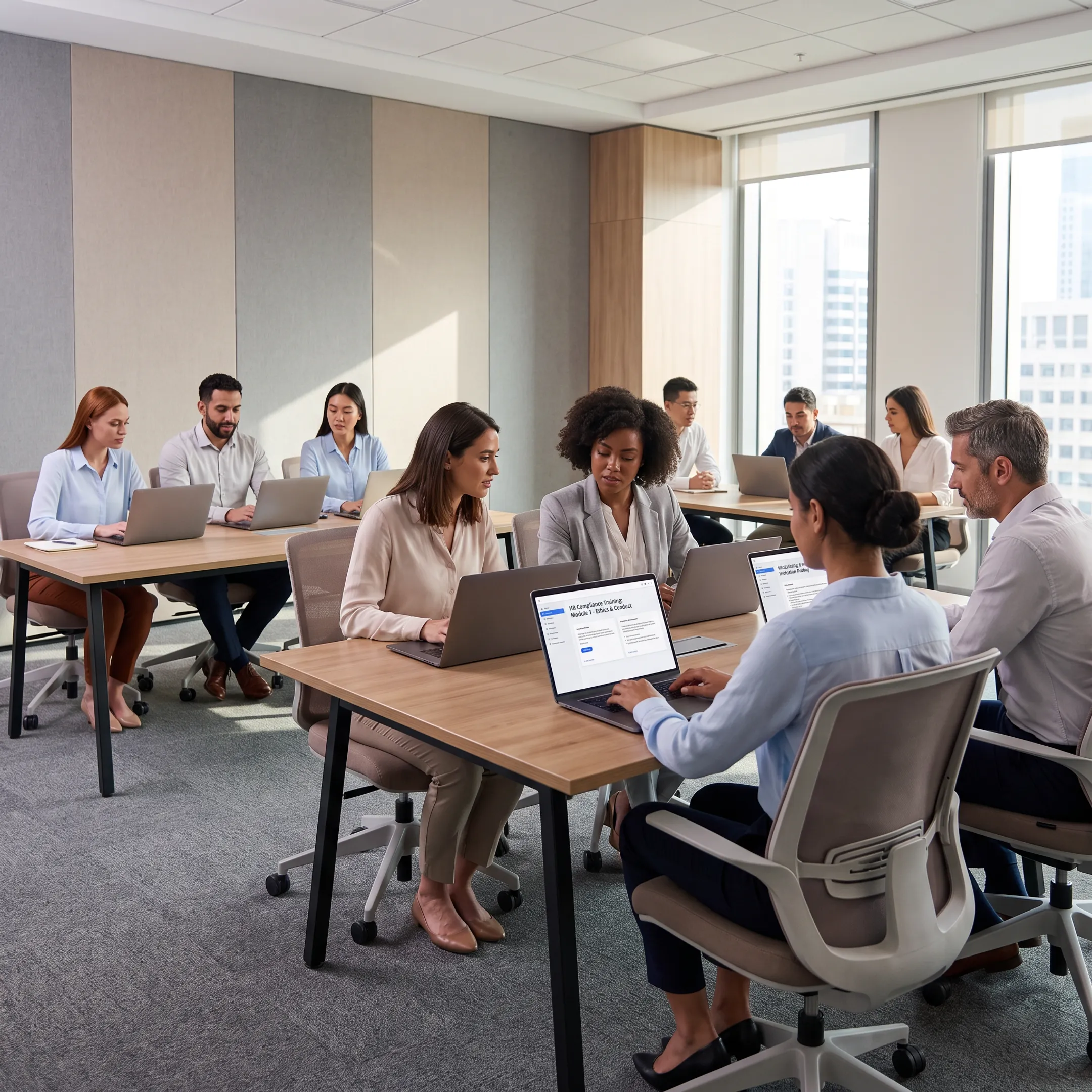 Employees completing HR compliance training