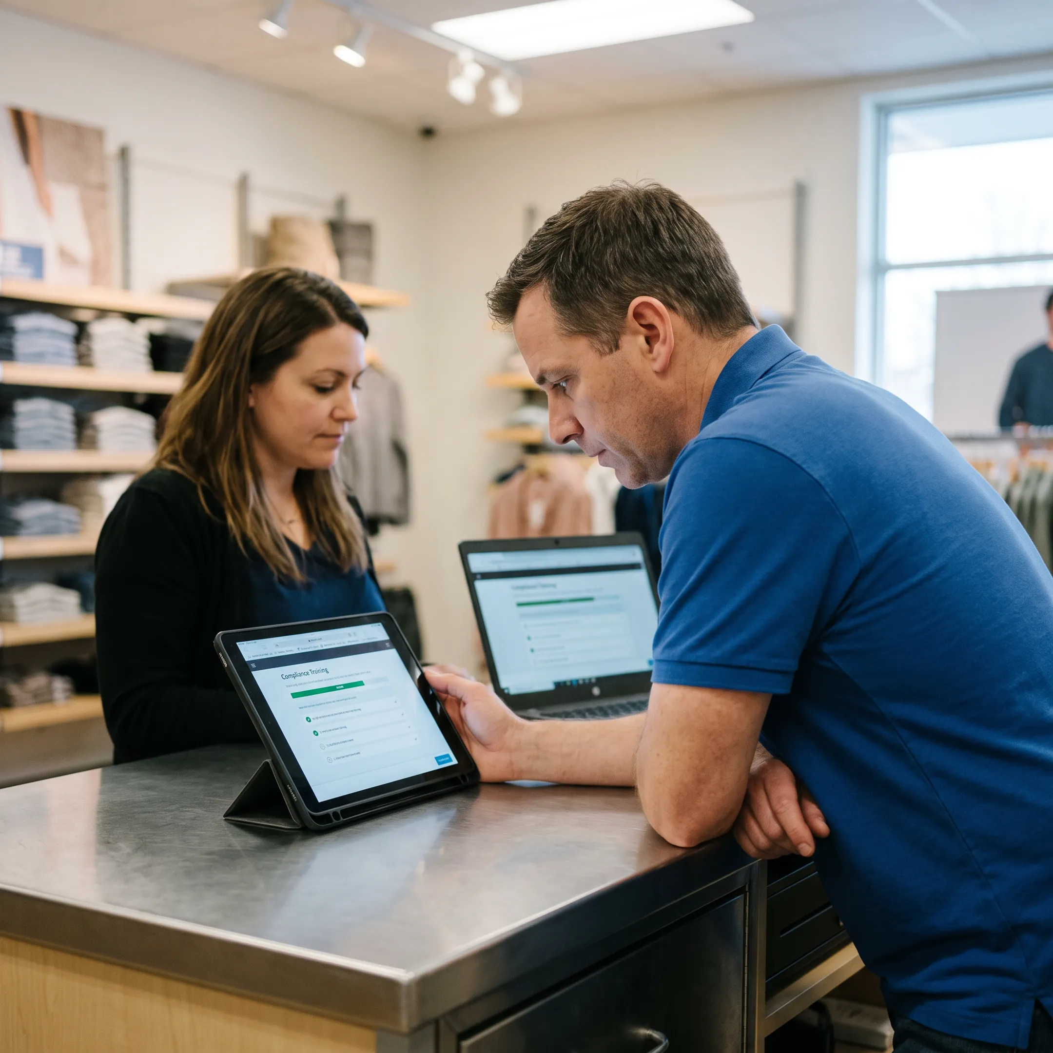 Retail employees completing training
