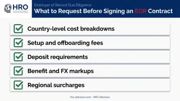 EOR pricing components checklist showing fees markups and cost factors to verify