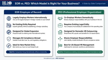 EOR versus PEO side-by-side comparison showing key structural and use-case differences