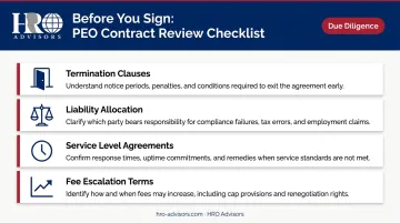 PEO contract review checklist covering four critical negotiation elements before signing