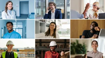 Diverse industry sectors represented by business professionals in various workplace environments