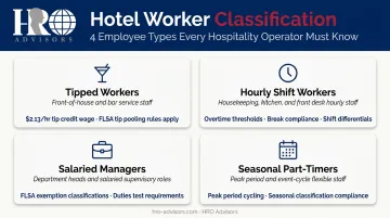 Four hotel employee types with distinct payroll and wage classification requirements