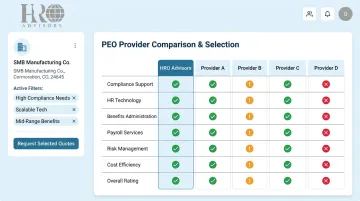 HRO Advisors PEO broker comparison process showing multiple provider options side by side