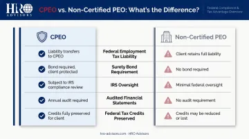 CPEO versus non-certified PEO five-feature side-by-side comparison chart