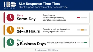Three-tier HR query resolution time SLA framework by urgency level infographic