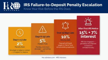 IRS failure-to-deposit penalty rate escalation four-tier breakdown infographic