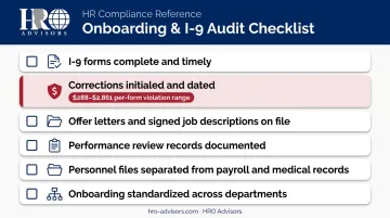 I-9 compliance and employee onboarding file requirements audit checklist infographic
