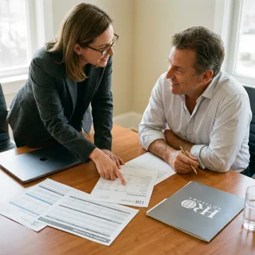 Advisor discussing employee benefits with business leaders