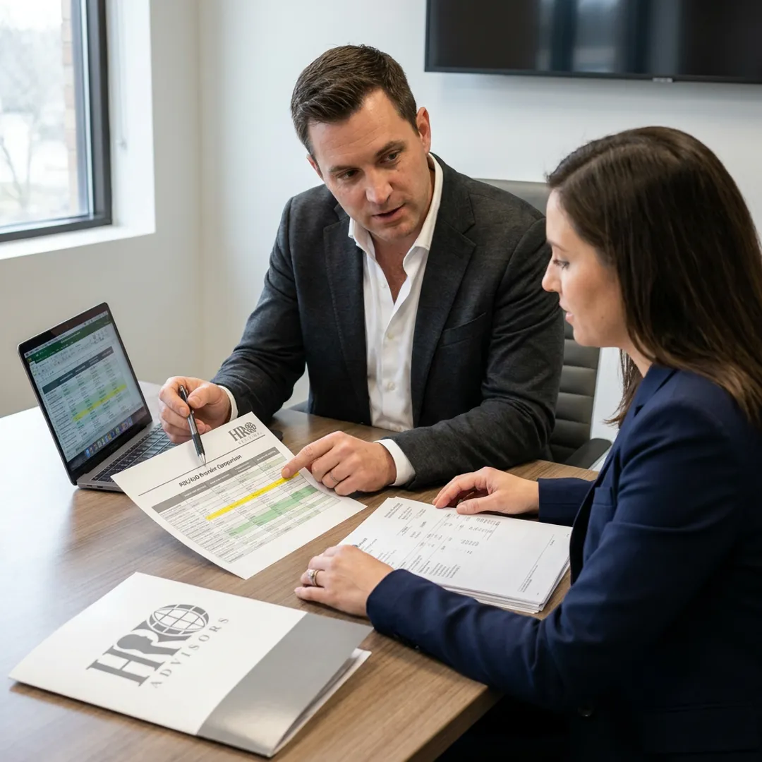 Advisor comparing PEO options with business owner