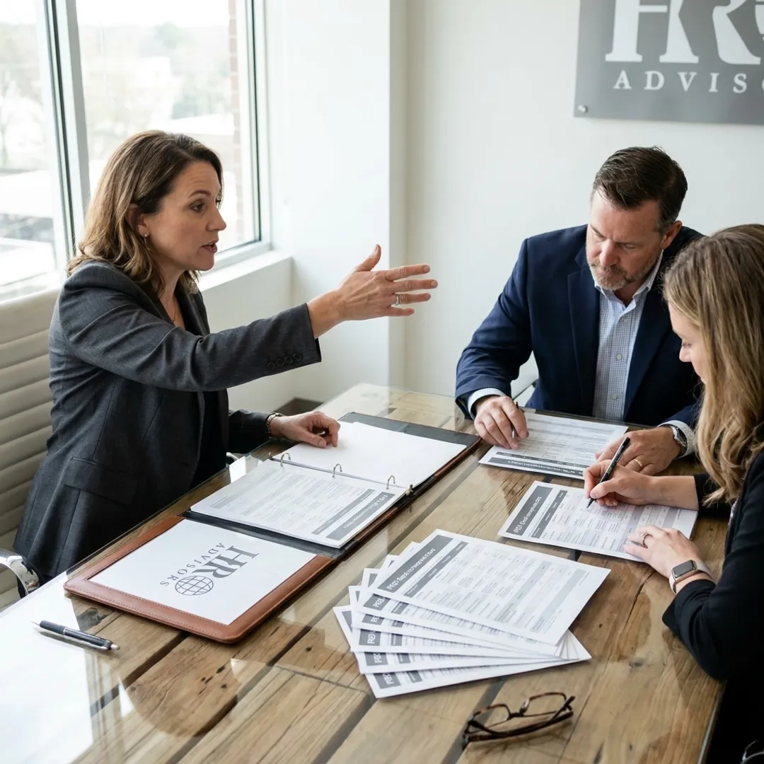 Advisor comparing benefits provider options