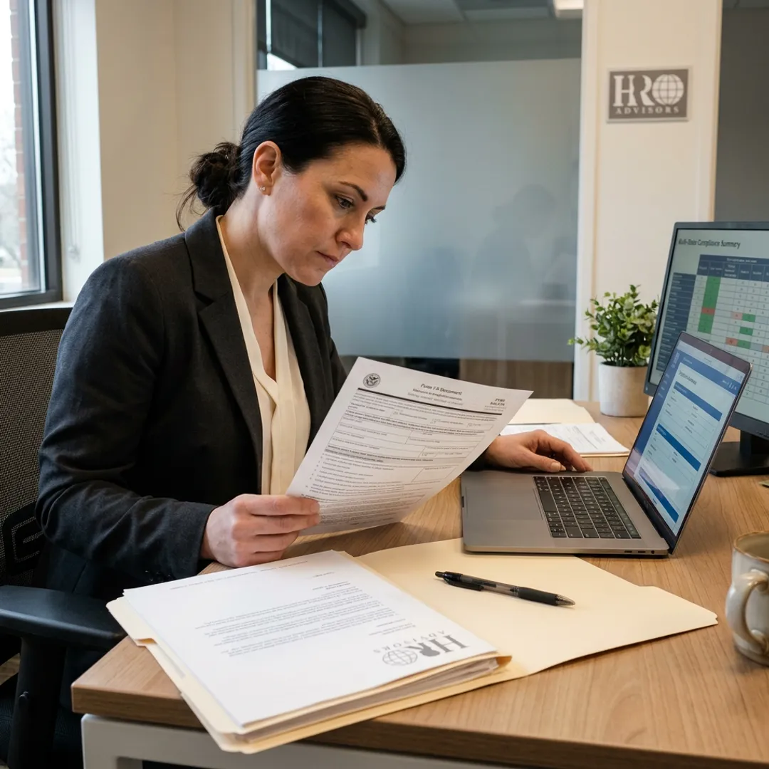 HR professional reviewing I-9 verification documents