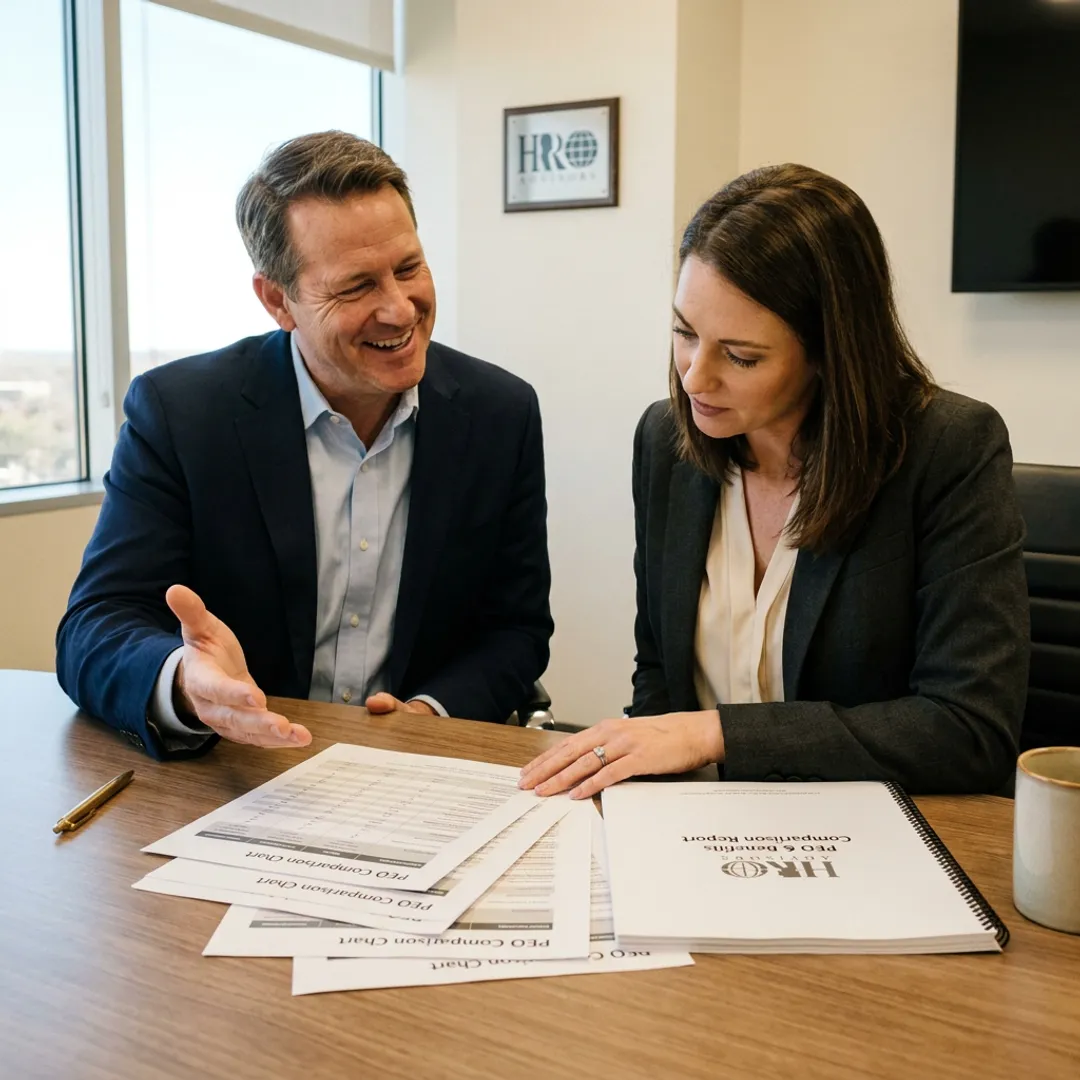Advisor comparing PEO options with business owner