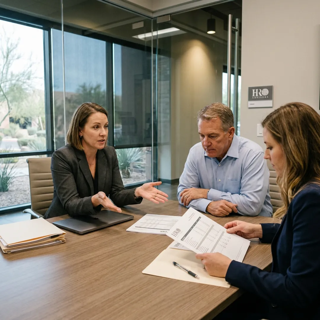 Business team comparing PEO companies in Arizona