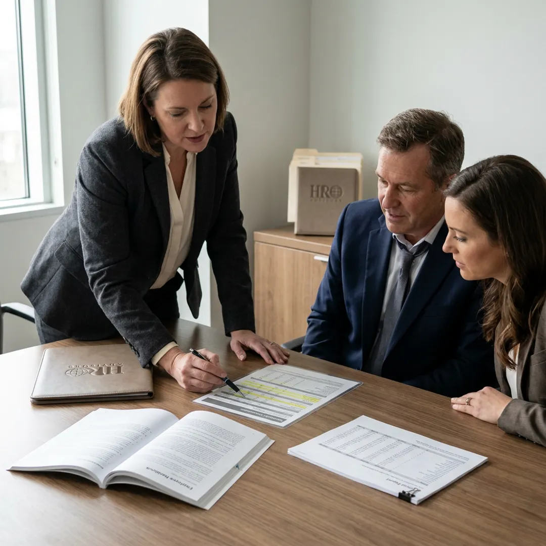HR compliance advisor reviewing documents